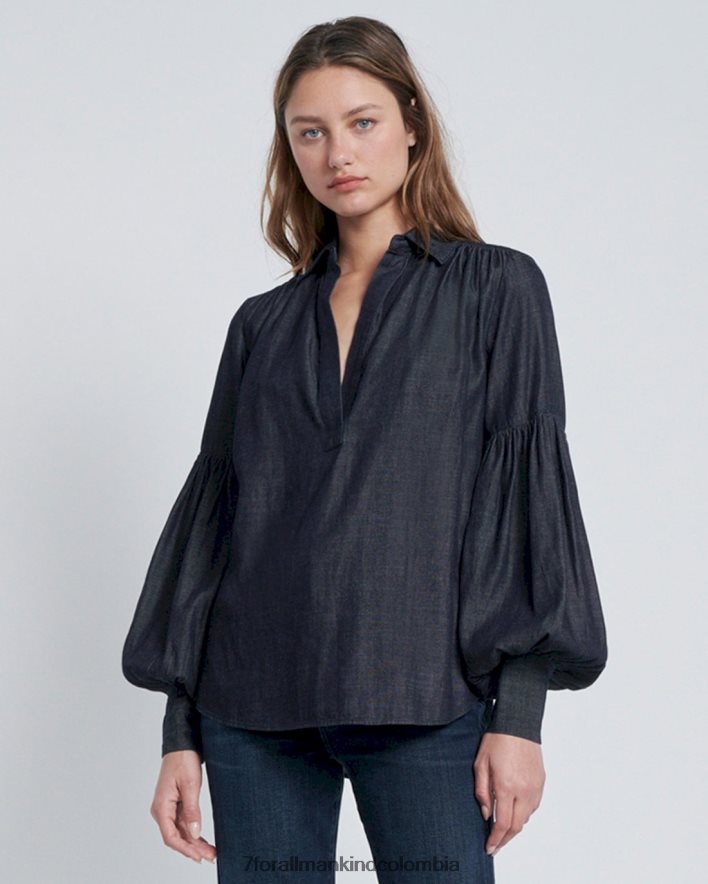 vestir 7 for All Mankind Camisa vaquera con mangas abullonadas y lavado JBNRD280