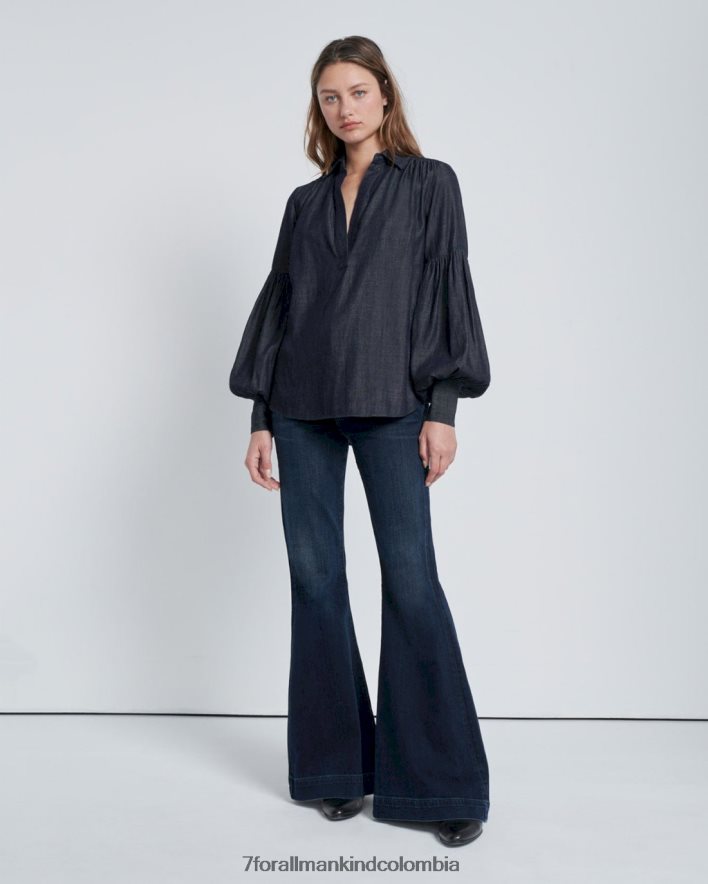 vestir 7 for All Mankind Camisa vaquera con mangas abullonadas y lavado JBNRD280