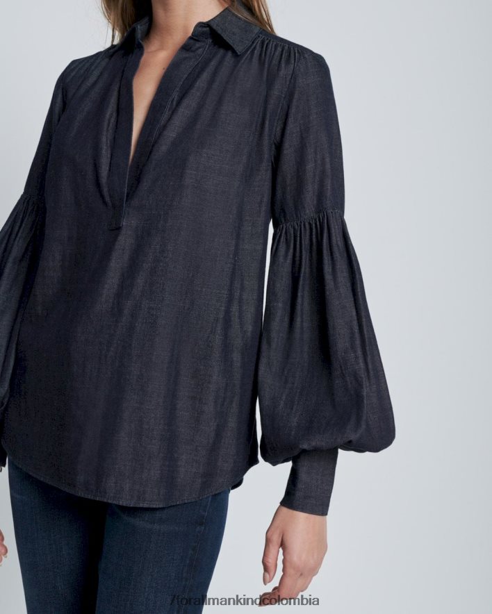 vestir 7 for All Mankind Camisa vaquera con mangas abullonadas y lavado JBNRD280