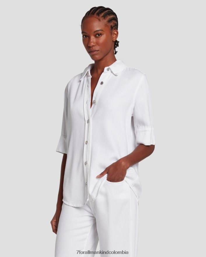 vestir 7 for All Mankind Camisa vaquera de manga corta con brillo en blanco brillante JBNRD33