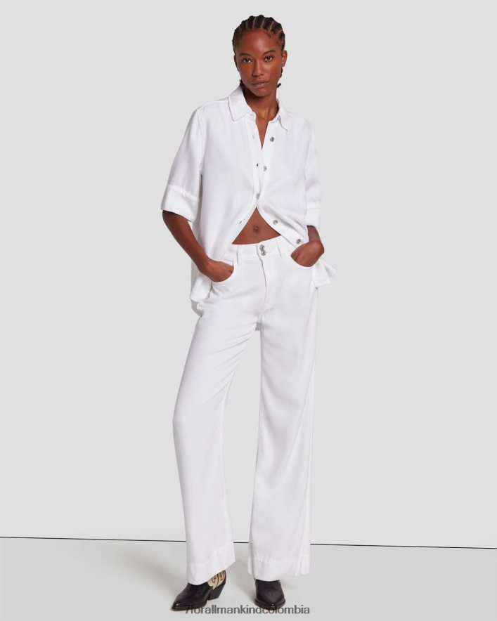 vestir 7 for All Mankind Camisa vaquera de manga corta con brillo en blanco brillante JBNRD33