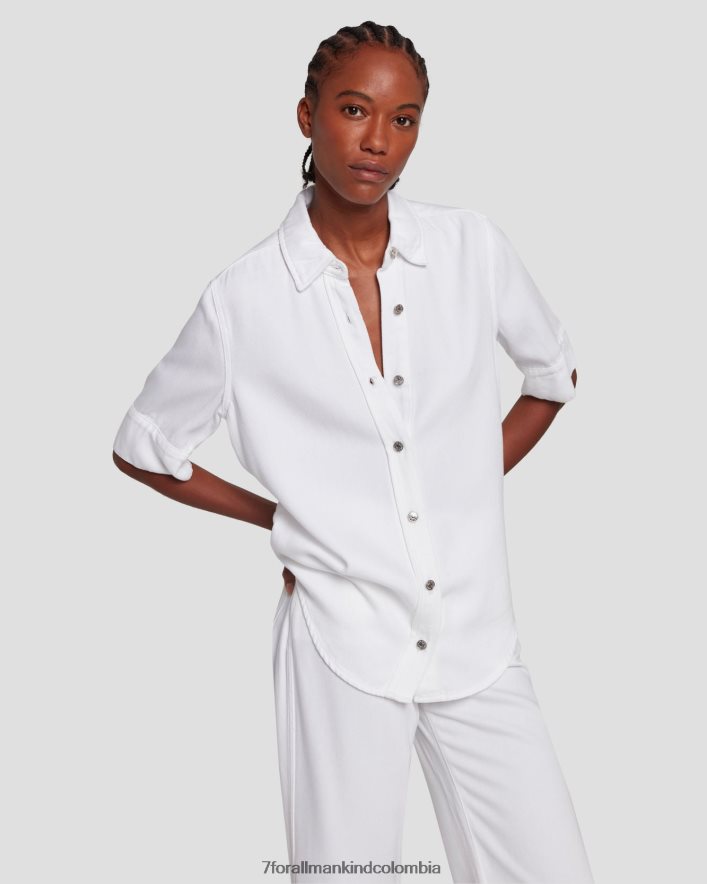 vestir 7 for All Mankind Camisa vaquera de manga corta con brillo en blanco brillante JBNRD33