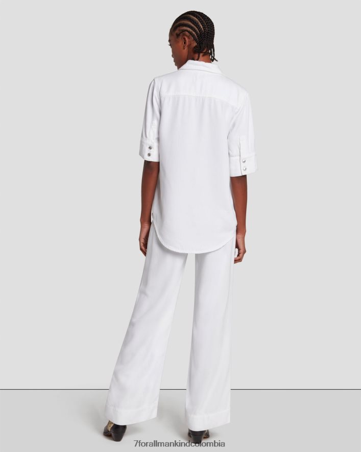 vestir 7 for All Mankind Camisa vaquera de manga corta con brillo en blanco brillante JBNRD33