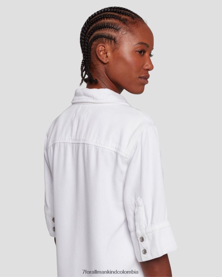 vestir 7 for All Mankind Camisa vaquera de manga corta con brillo en blanco brillante JBNRD33