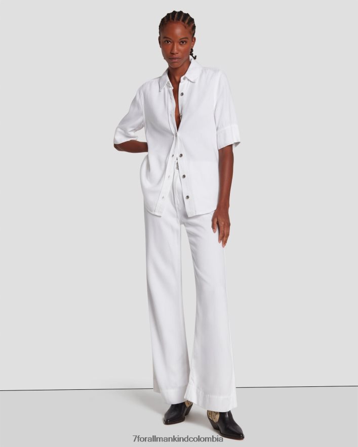 vestir 7 for All Mankind Camisa vaquera de manga corta con brillo en blanco brillante JBNRD33