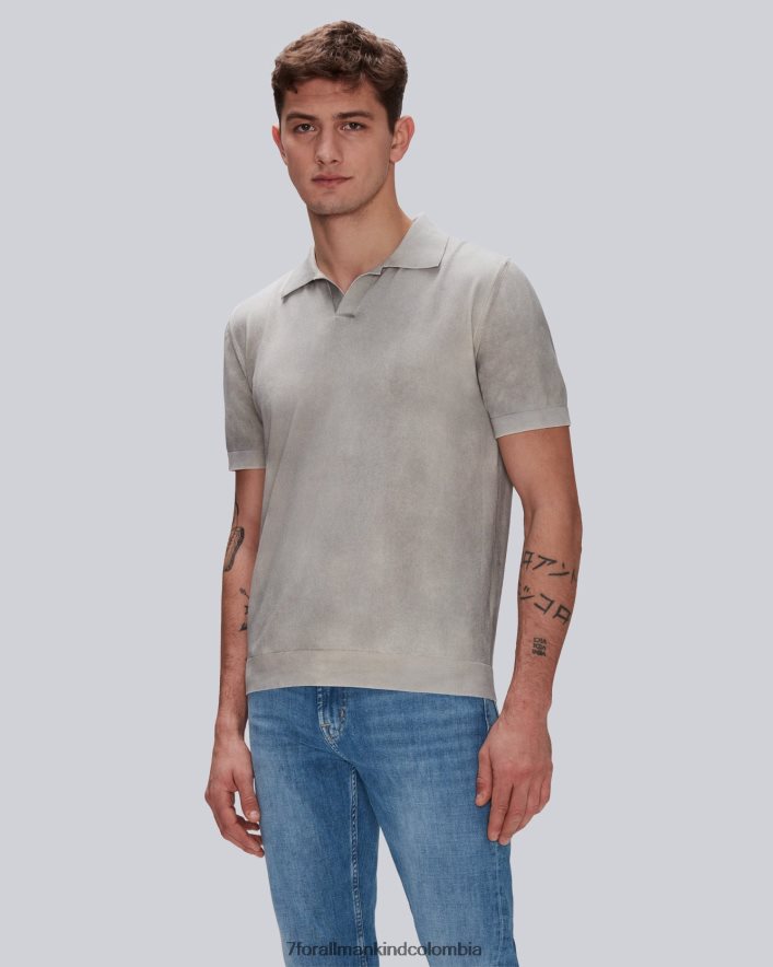 vestir 7 for All Mankind Polo de algodón teñido en prenda en gris suave JBNRD692