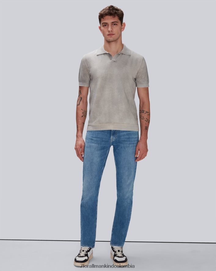 vestir 7 for All Mankind Polo de algodón teñido en prenda en gris suave JBNRD692