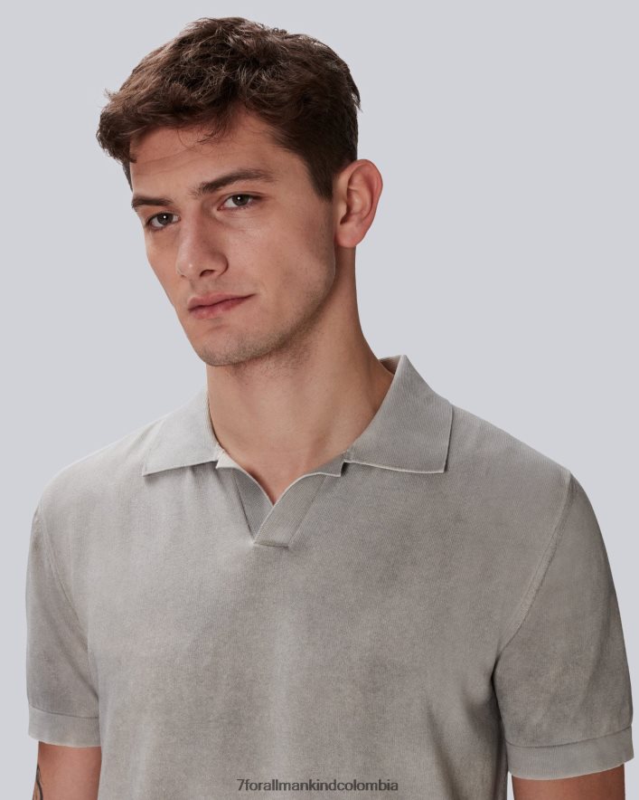 vestir 7 for All Mankind Polo de algodón teñido en prenda en gris suave JBNRD692