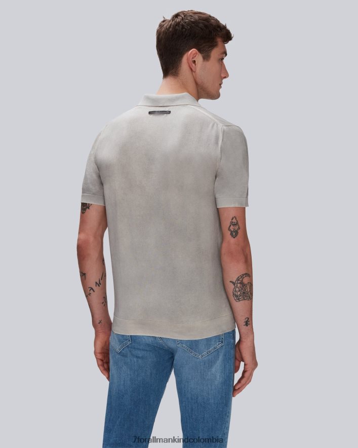 vestir 7 for All Mankind Polo de algodón teñido en prenda en gris suave JBNRD692