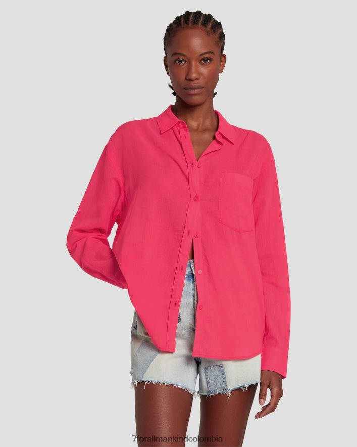 vestir 7 for All Mankind camisa clásica con botones en color geranio JBNRD330