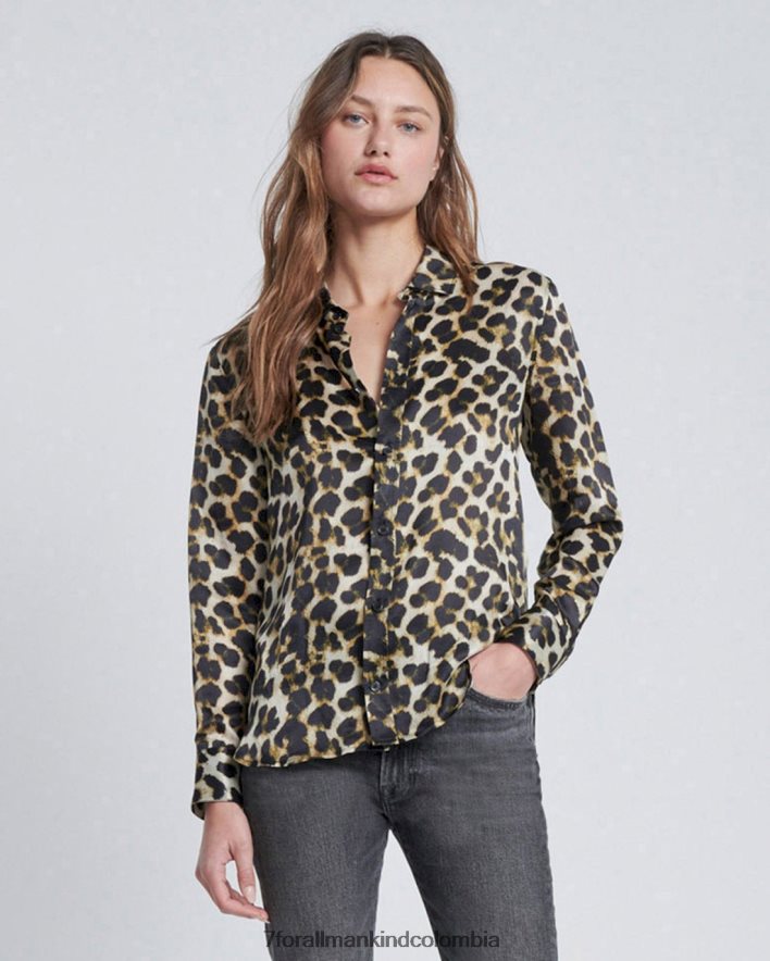 vestir 7 for All Mankind camisa con botones de seda en leopardo JBNRD351