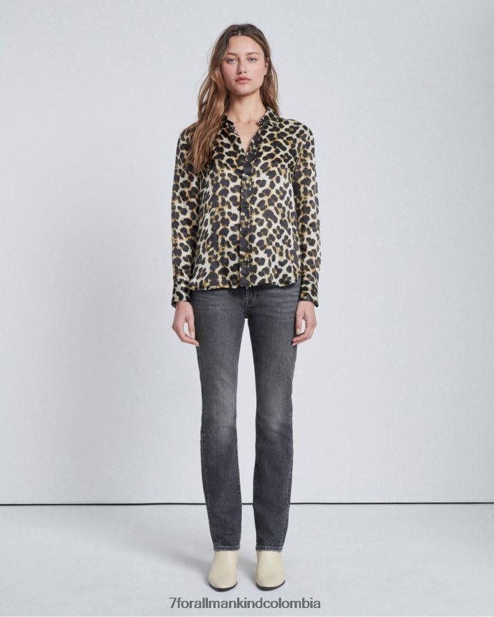 vestir 7 for All Mankind camisa con botones de seda en leopardo JBNRD351
