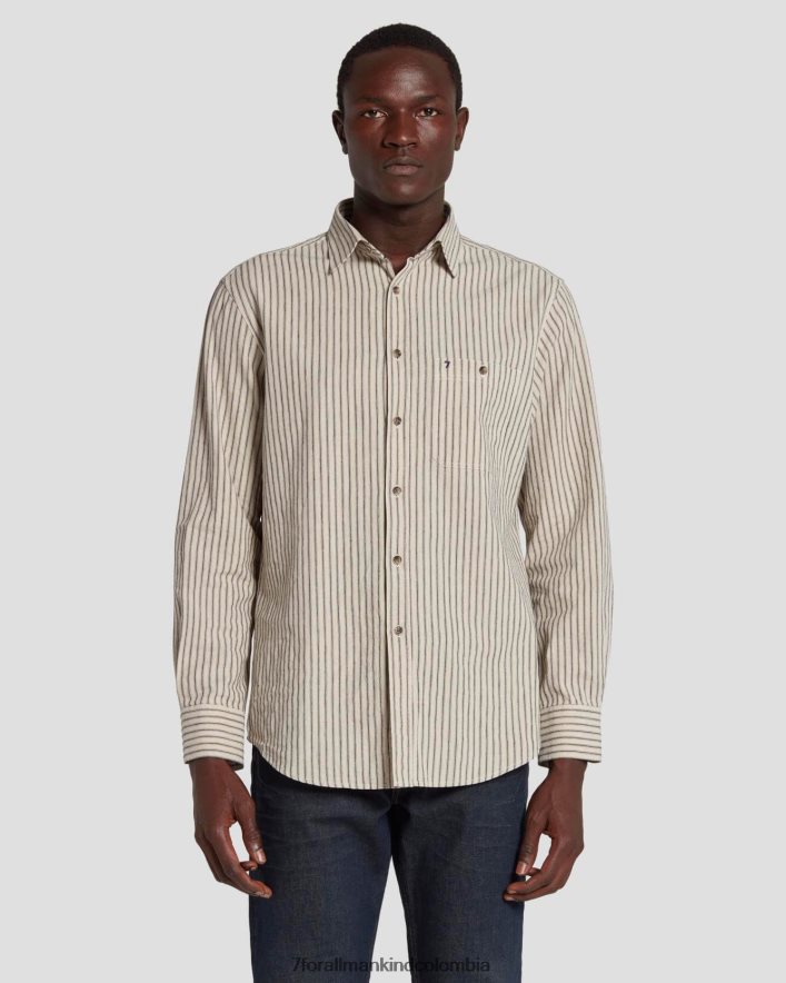 vestir 7 for All Mankind camisa con botones y un bolsillo a rayas color crudo JBNRD698