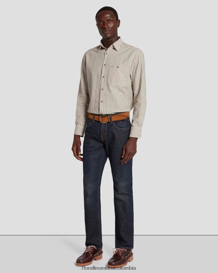 vestir 7 for All Mankind camisa con botones y un bolsillo a rayas color crudo JBNRD698