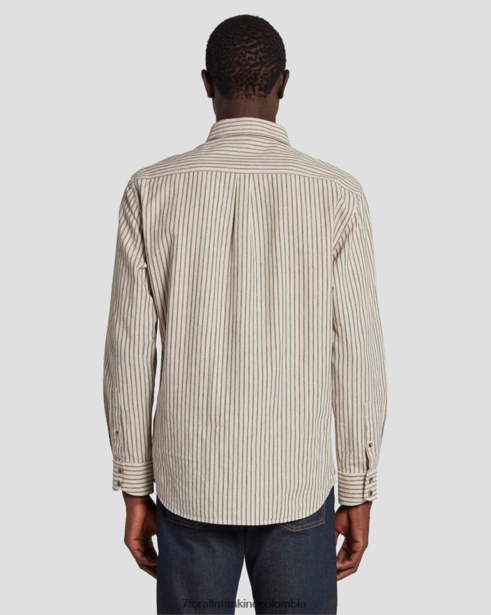 vestir 7 for All Mankind camisa con botones y un bolsillo a rayas color crudo JBNRD698