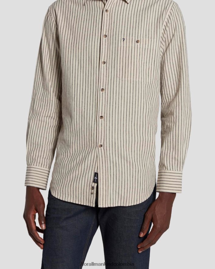 vestir 7 for All Mankind camisa con botones y un bolsillo a rayas color crudo JBNRD698