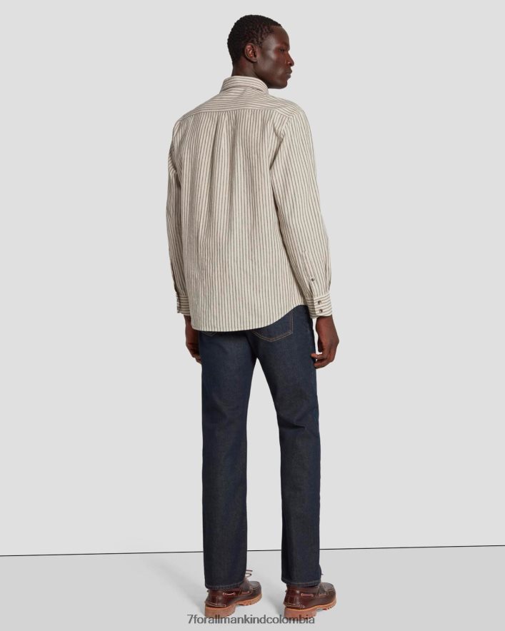vestir 7 for All Mankind camisa con botones y un bolsillo a rayas color crudo JBNRD698
