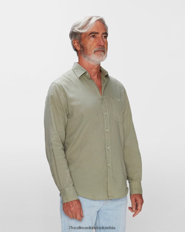 vestir 7 for All Mankind camisa con botones y un bolsillo en verde peltre JBNRD693