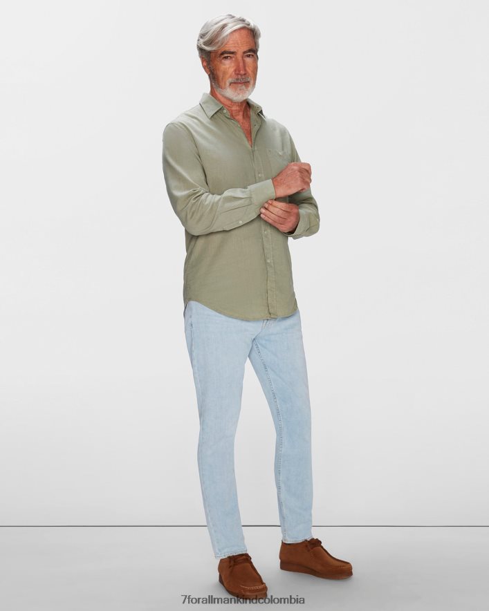 vestir 7 for All Mankind camisa con botones y un bolsillo en verde peltre JBNRD693