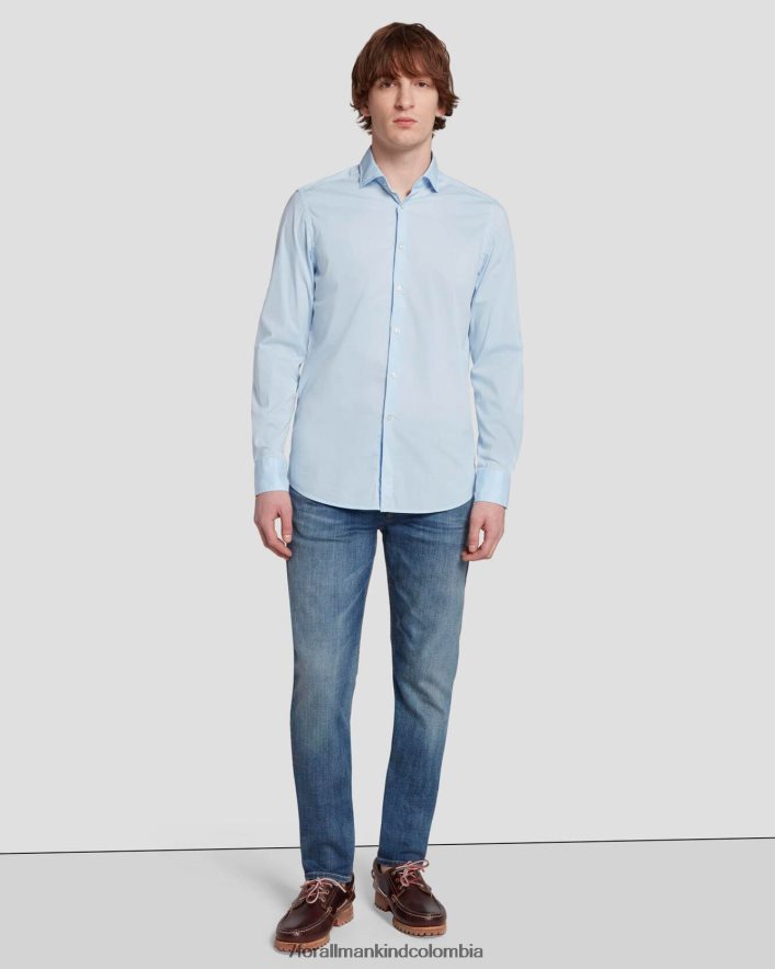 vestir 7 for All Mankind camisa de popelina de manga larga en azul claro JBNRD706