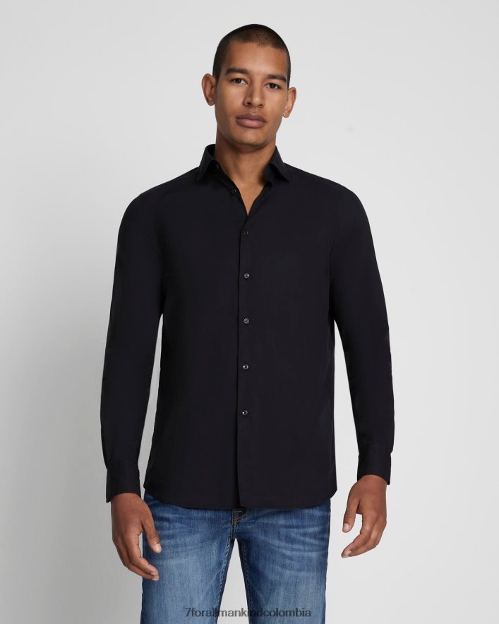 vestir 7 for All Mankind camisa de popelina de manga larga en negro JBNRD687