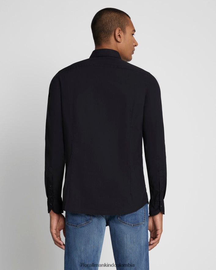vestir 7 for All Mankind camisa de popelina de manga larga en negro JBNRD687