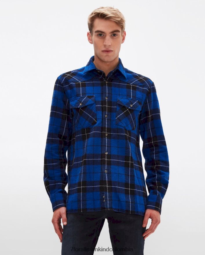 vestir 7 for All Mankind sobrecamisa estilo western a cuadros azul eléctrico JBNRD709