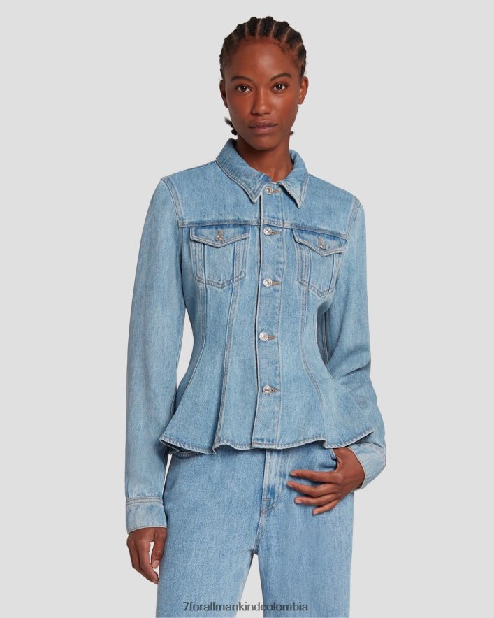 vestir 7 for All Mankind Chaqueta estilo camionero de mezclilla brillante en azul volcán JBNRD137