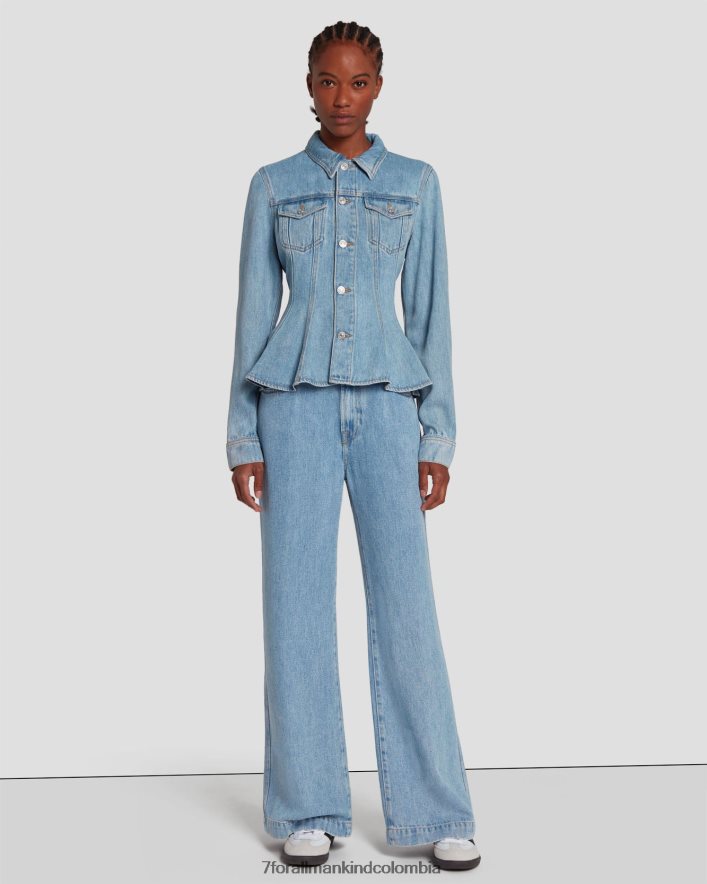 vestir 7 for All Mankind Chaqueta estilo camionero de mezclilla brillante en azul volcán JBNRD137