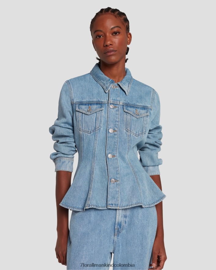 vestir 7 for All Mankind Chaqueta estilo camionero de mezclilla brillante en azul volcán JBNRD137