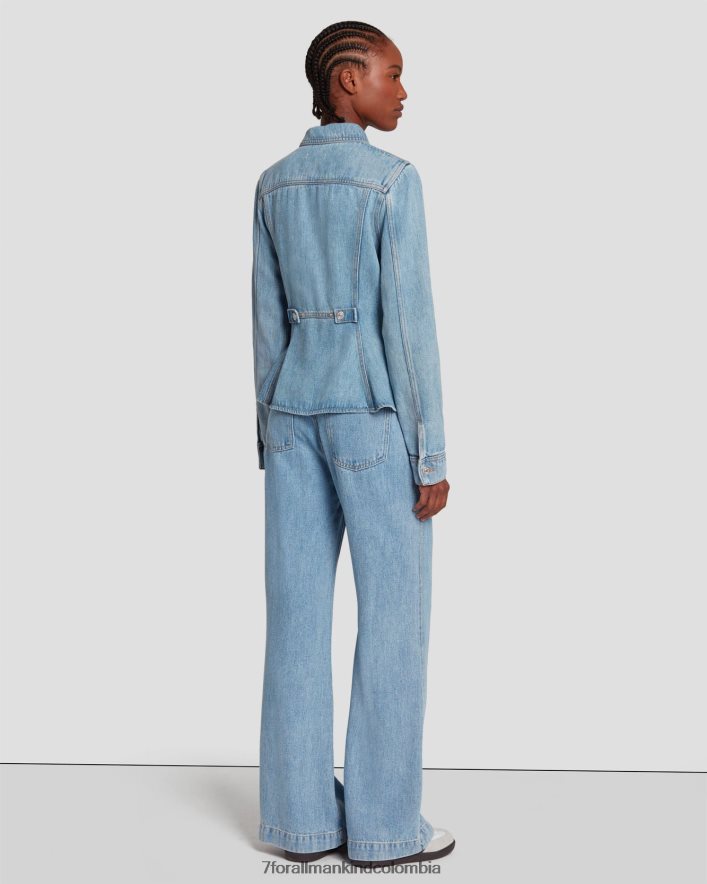 vestir 7 for All Mankind Chaqueta estilo camionero de mezclilla brillante en azul volcán JBNRD137