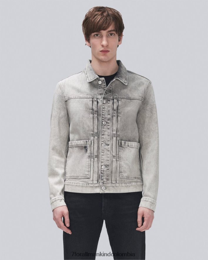 vestir 7 for All Mankind Chaqueta estilo camionero plisada en gris niebla JBNRD680