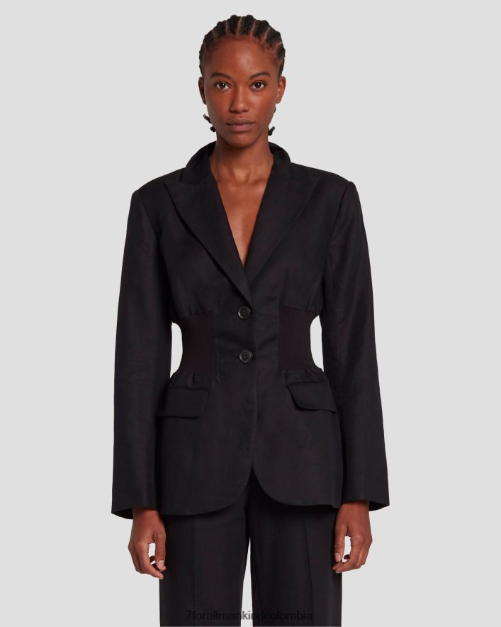 vestir 7 for All Mankind Americana de lino con cintura ceñida en negro JBNRD449