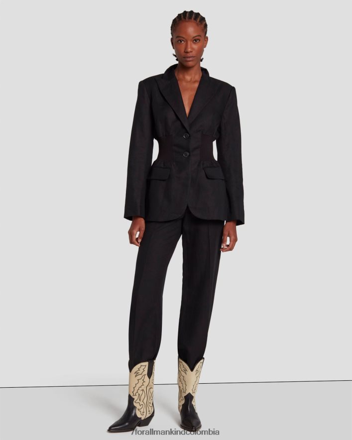 vestir 7 for All Mankind Americana de lino con cintura ceñida en negro JBNRD449