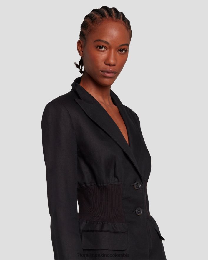 vestir 7 for All Mankind Americana de lino con cintura ceñida en negro JBNRD449