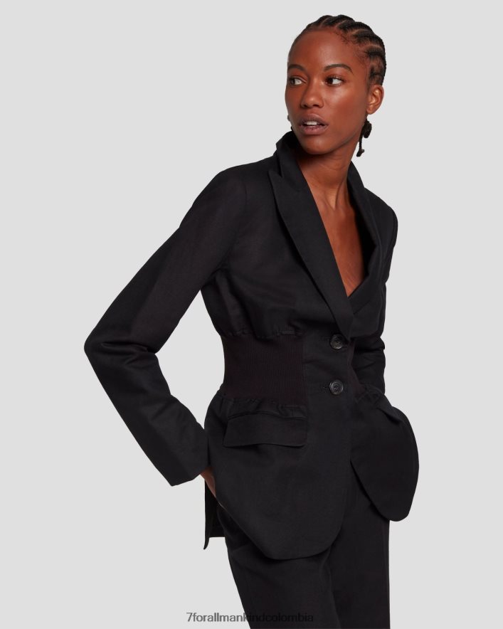 vestir 7 for All Mankind Americana de lino con cintura ceñida en negro JBNRD449