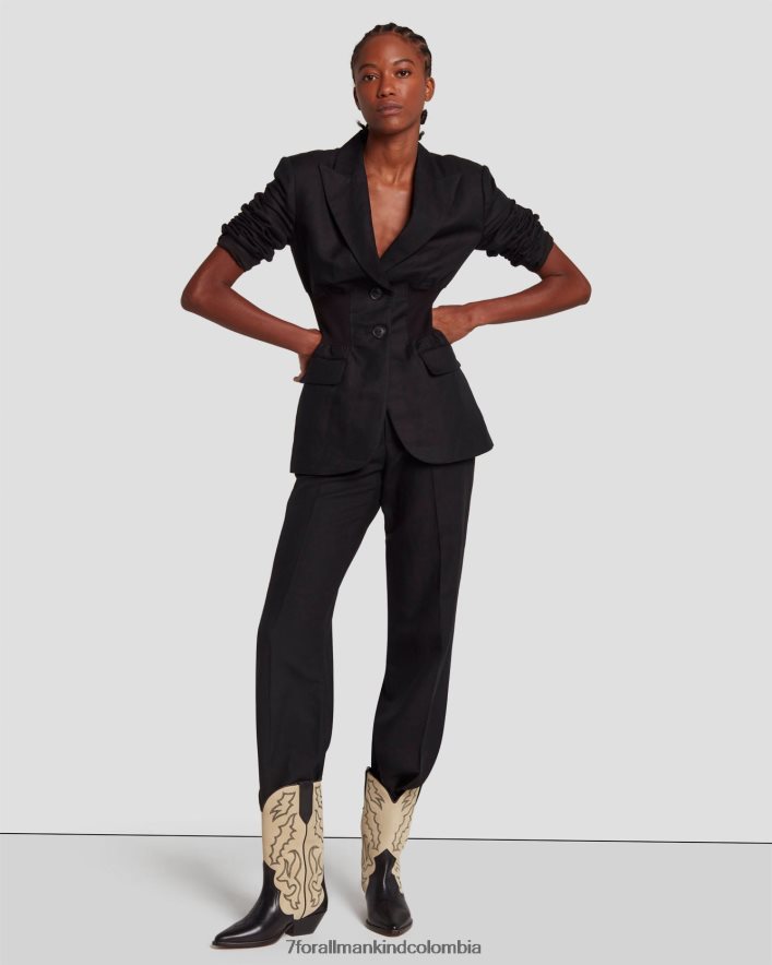vestir 7 for All Mankind Americana de lino con cintura ceñida en negro JBNRD449