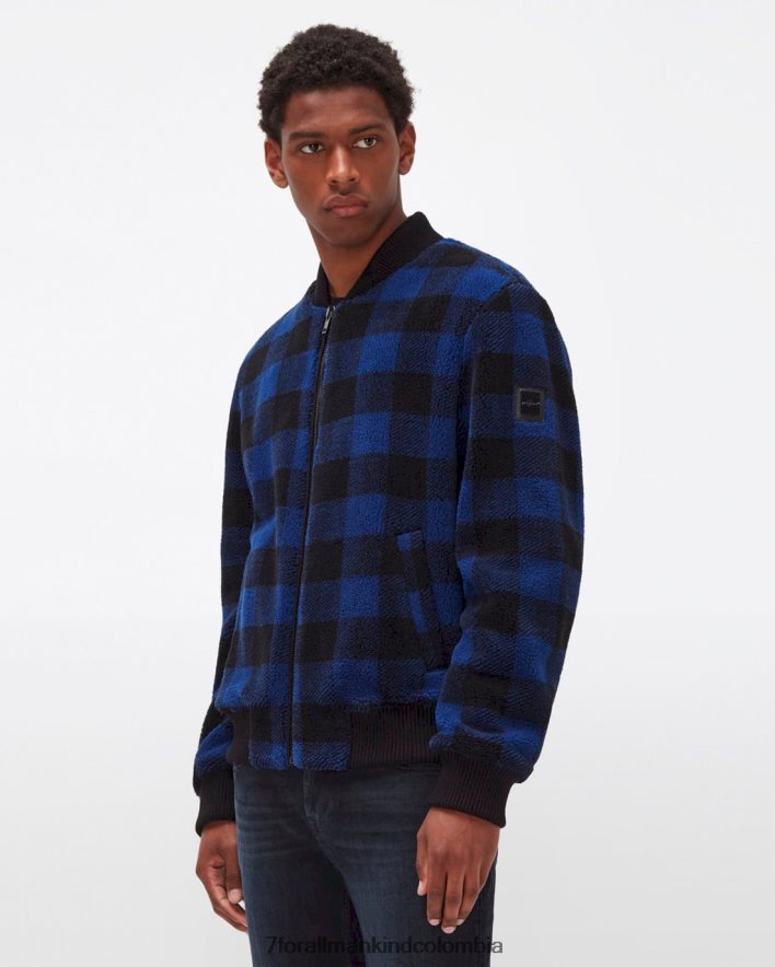 vestir 7 for All Mankind Bomber sherpa a cuadros azul eléctrico JBNRD828