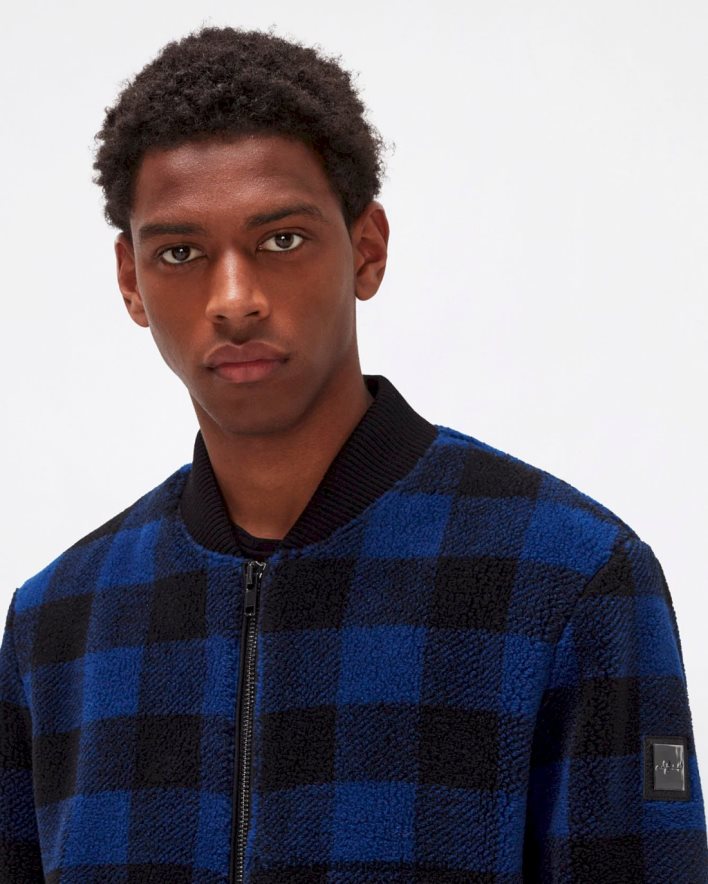 vestir 7 for All Mankind Bomber sherpa a cuadros azul eléctrico JBNRD828