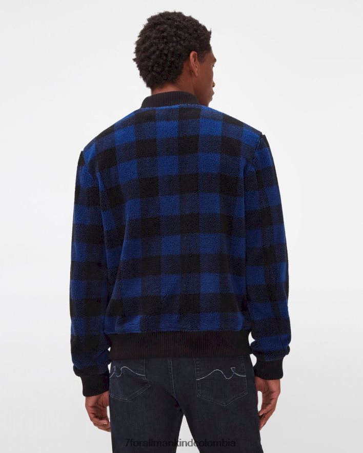 vestir 7 for All Mankind Bomber sherpa a cuadros azul eléctrico JBNRD828