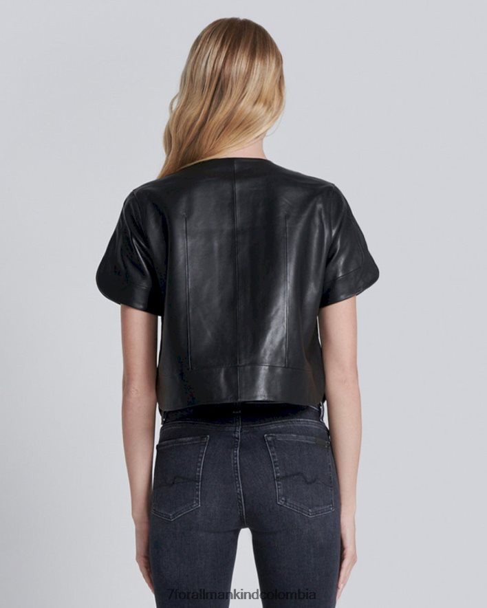 vestir 7 for All Mankind Chaqueta corta de cuero negra de manga corta JBNRD451