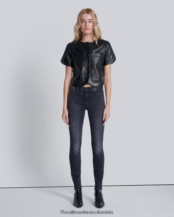 vestir 7 for All Mankind Chaqueta corta de cuero negra de manga corta JBNRD451