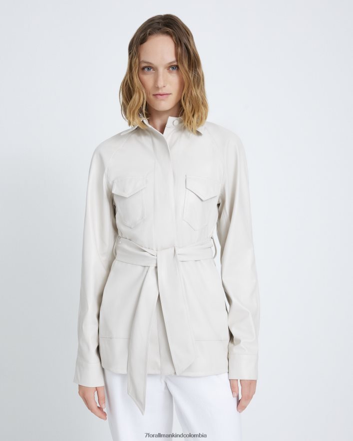 vestir 7 for All Mankind Chaqueta safari de piel sintética con cinturón en blanco antiguo JBNRD457
