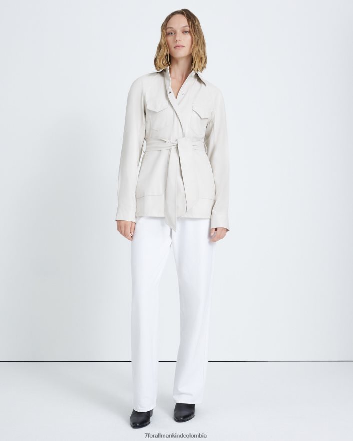 vestir 7 for All Mankind Chaqueta safari de piel sintética con cinturón en blanco antiguo JBNRD457
