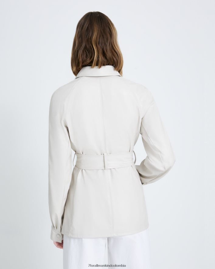vestir 7 for All Mankind Chaqueta safari de piel sintética con cinturón en blanco antiguo JBNRD457