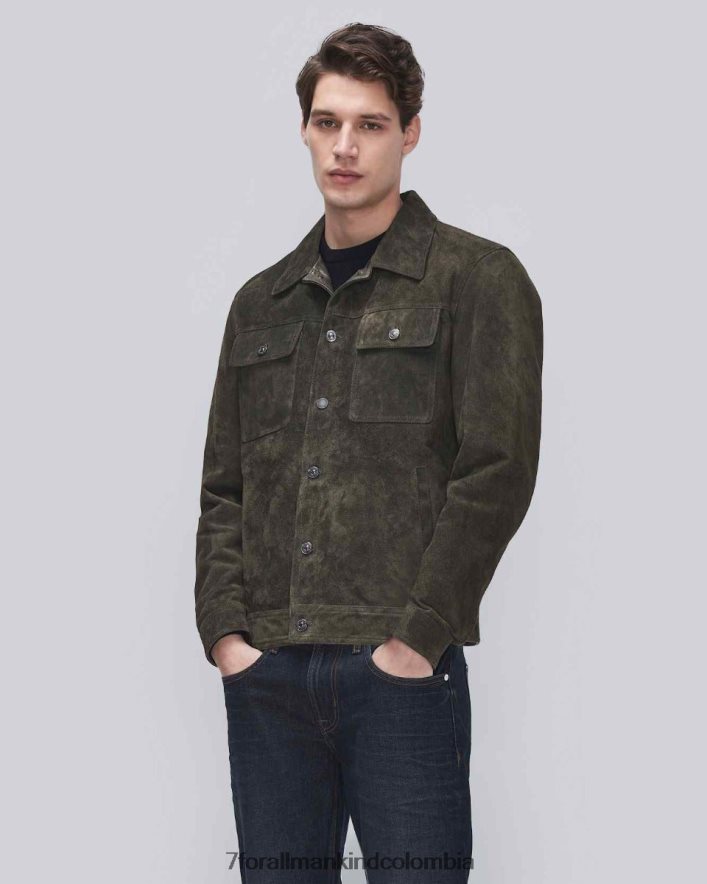 vestir 7 for All Mankind Moderna chaqueta estilo camionero de ante en color bosque JBNRD821