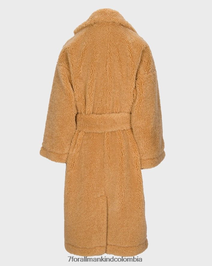vestir 7 for All Mankind abrigo de piel de oveja con cinturón en camel claro JBNRD456