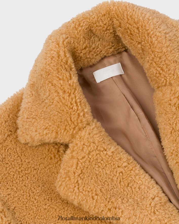 vestir 7 for All Mankind abrigo de piel de oveja con cinturón en camel claro JBNRD456