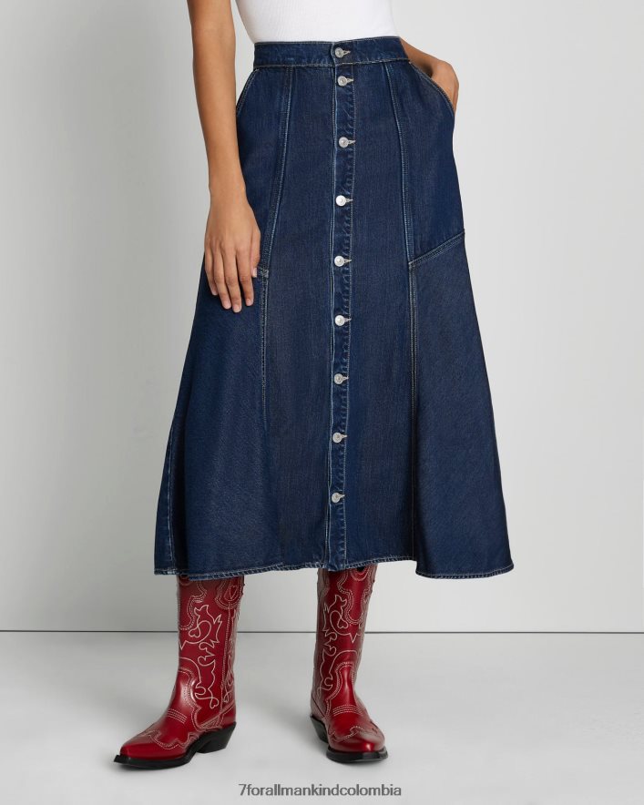 vestir 7 for All Mankind Falda midi de denim brillante en Curioso JBNRD247