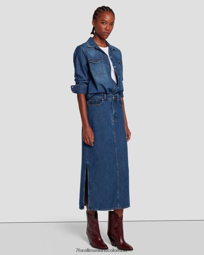 vestir 7 for All Mankind falda midi vaquera en bluenote JBNRD30